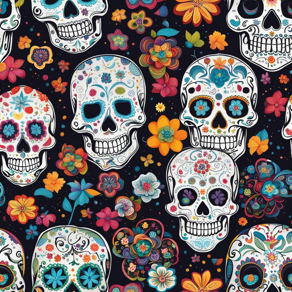 Vibrant Sugar Skull with Floral Decorations