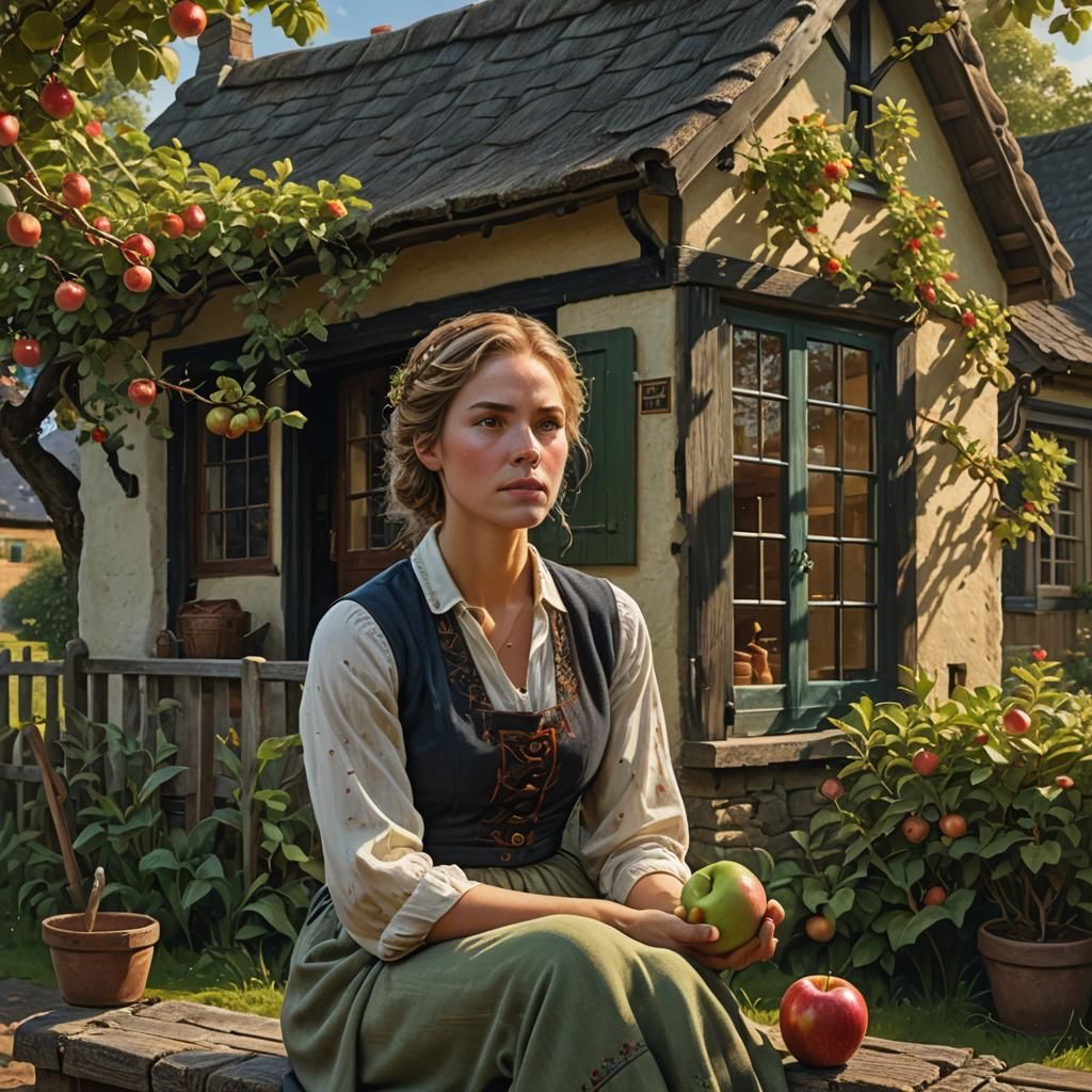 Woman in Cottage: Hyperrealistic Matte Painting