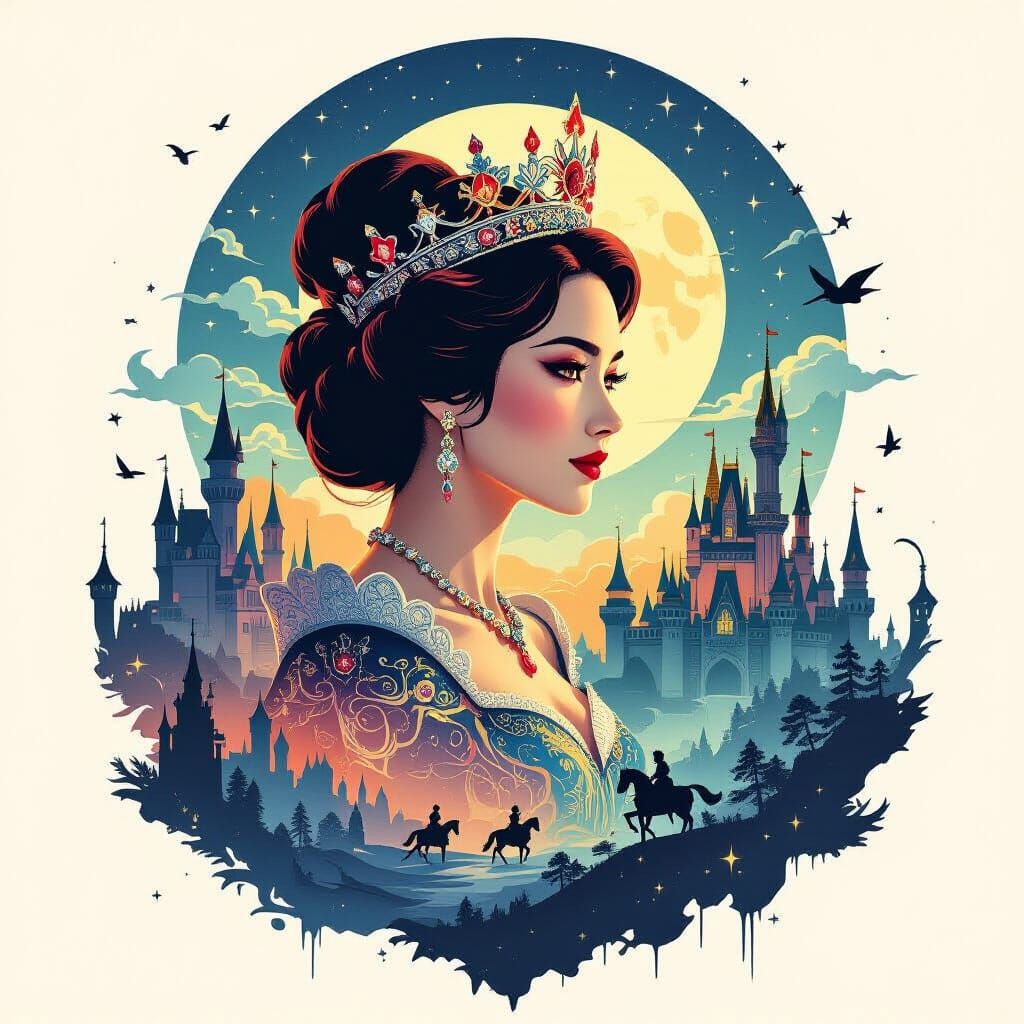 Queen with Crown in Surreal Double Exposure Composition