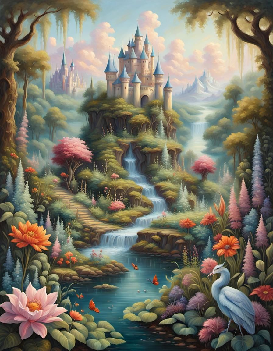Enchanting Mythical Garden: An Alla Prima Oil Painting