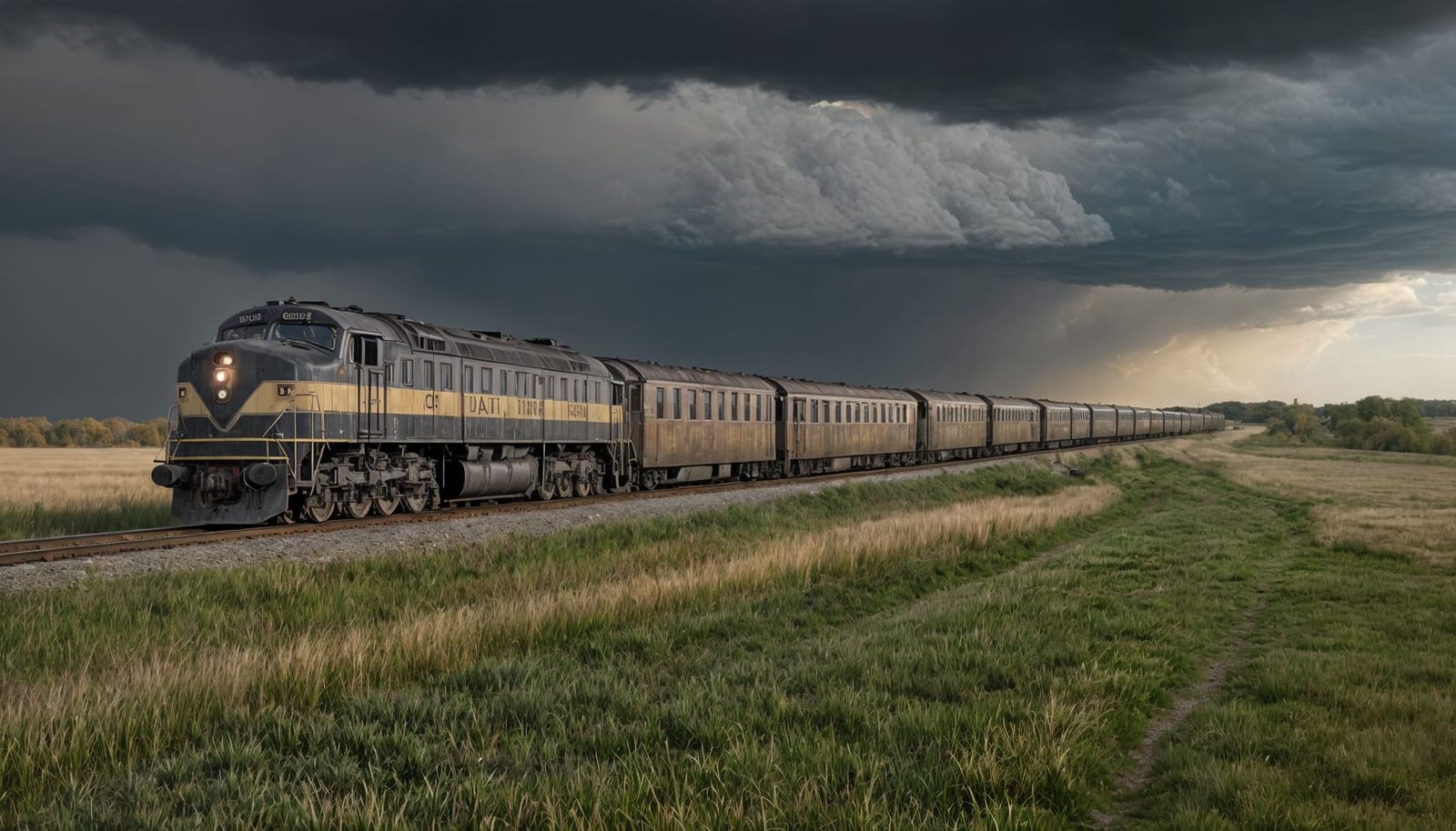 Sleek Streamliner Rides Through Harvested Midwest Landscape