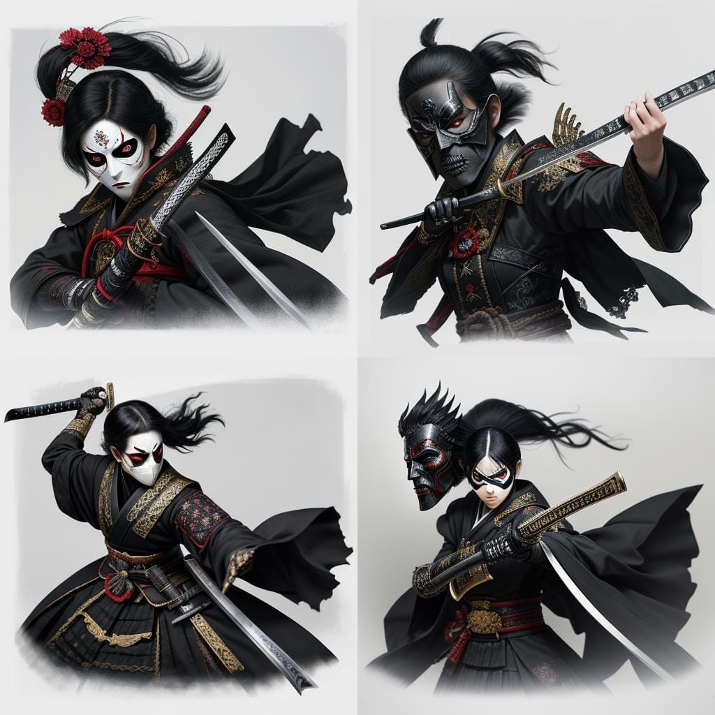 Samurai Woman with Phantom Mask in HDR