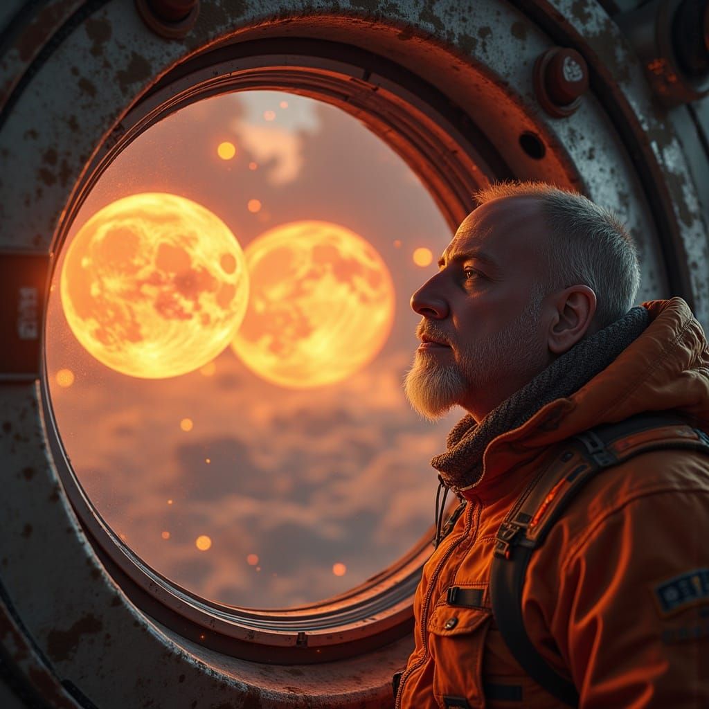 Astronaut Contemplates Binary Star System in Cosmic Vistas