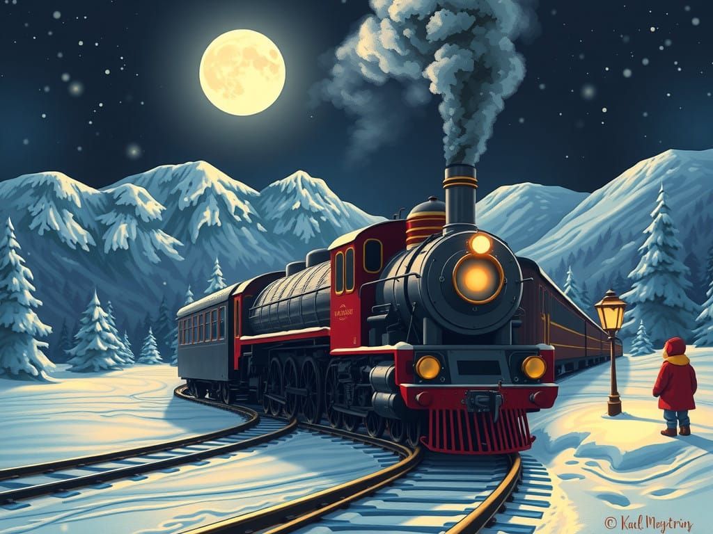 Vintage Steam Train Chugs Through Snowy Winter Landscape