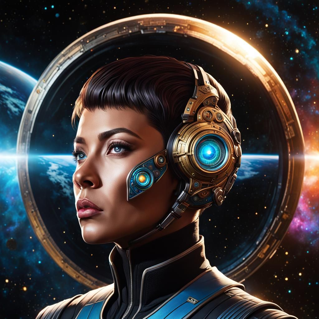 Steampunk Cyborg in Space: Digital Mixed Media Art