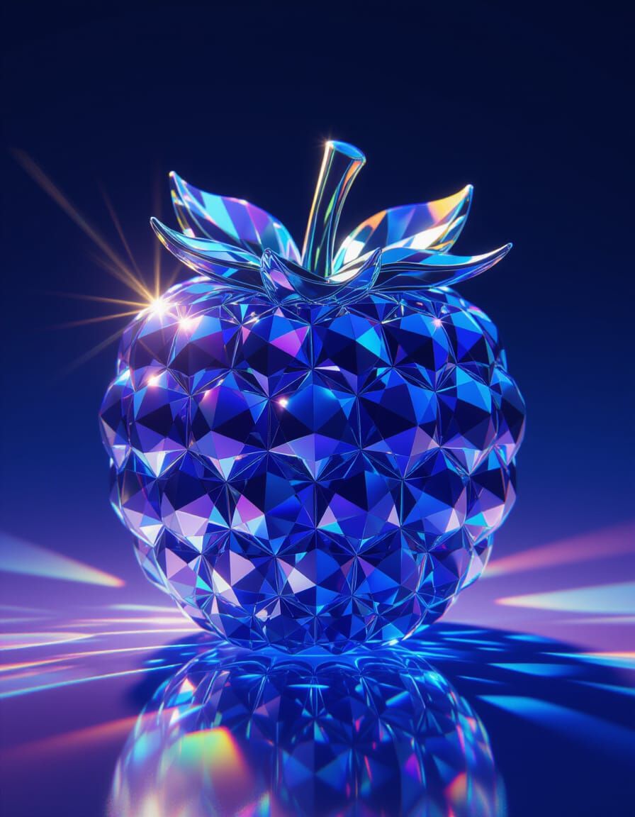 Blue Raspberry Crystal Carving with Prismatic Light