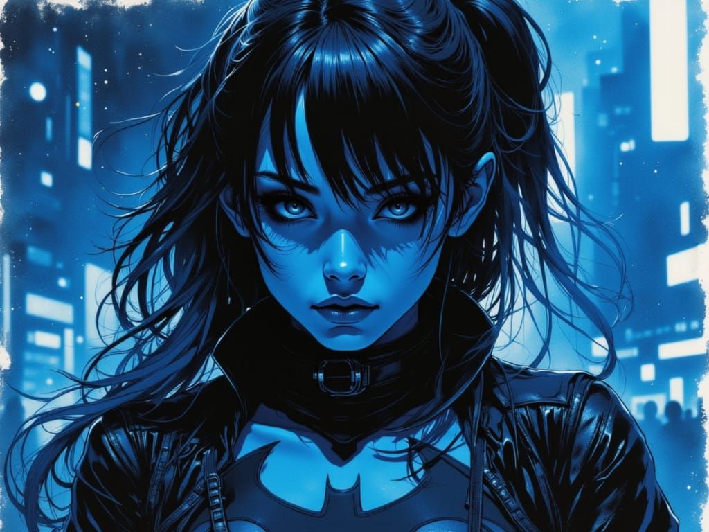 Cyberpunk Beauty: High-Contrast Charcoal Drawing of Batgirl ...