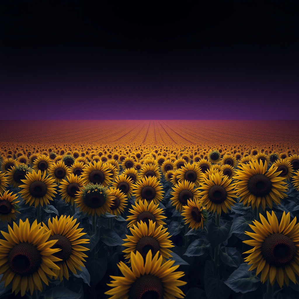 Monochromatic Sunflower Field Landscape in Matte Painting St...