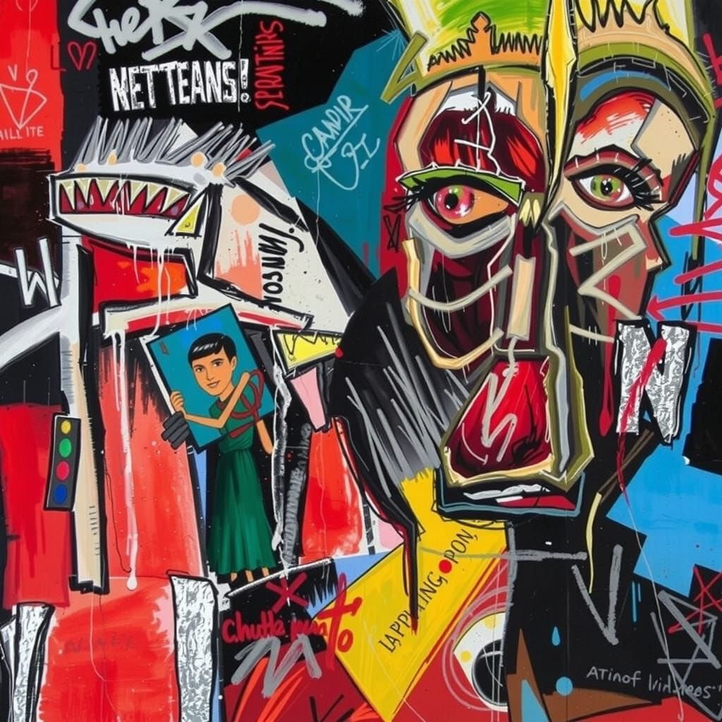 Expressive Figures in Chaotic Cubist Graffiti Style
