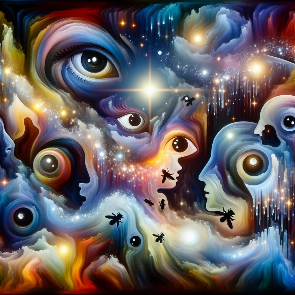 Surreal Dreamscape: Eyes and Radiant Energy
