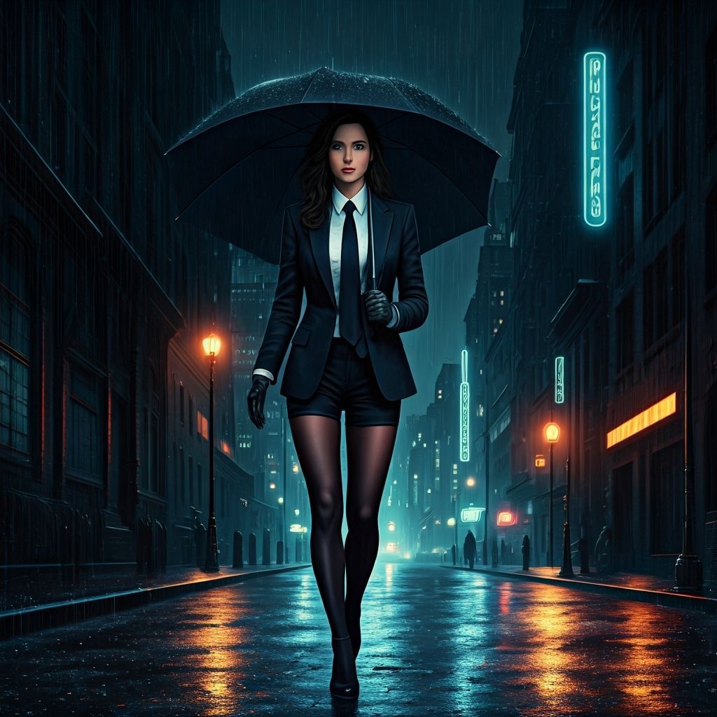 Wonder Woman in Gotham Rain, Noir Style