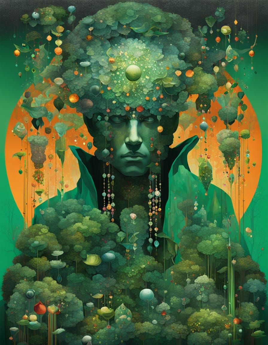 Opulent Jade Forest Thief, Abstract Digital Art