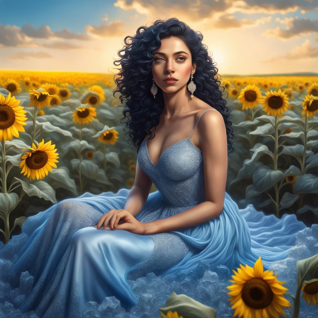 Brazilian beauty in a sunflower field