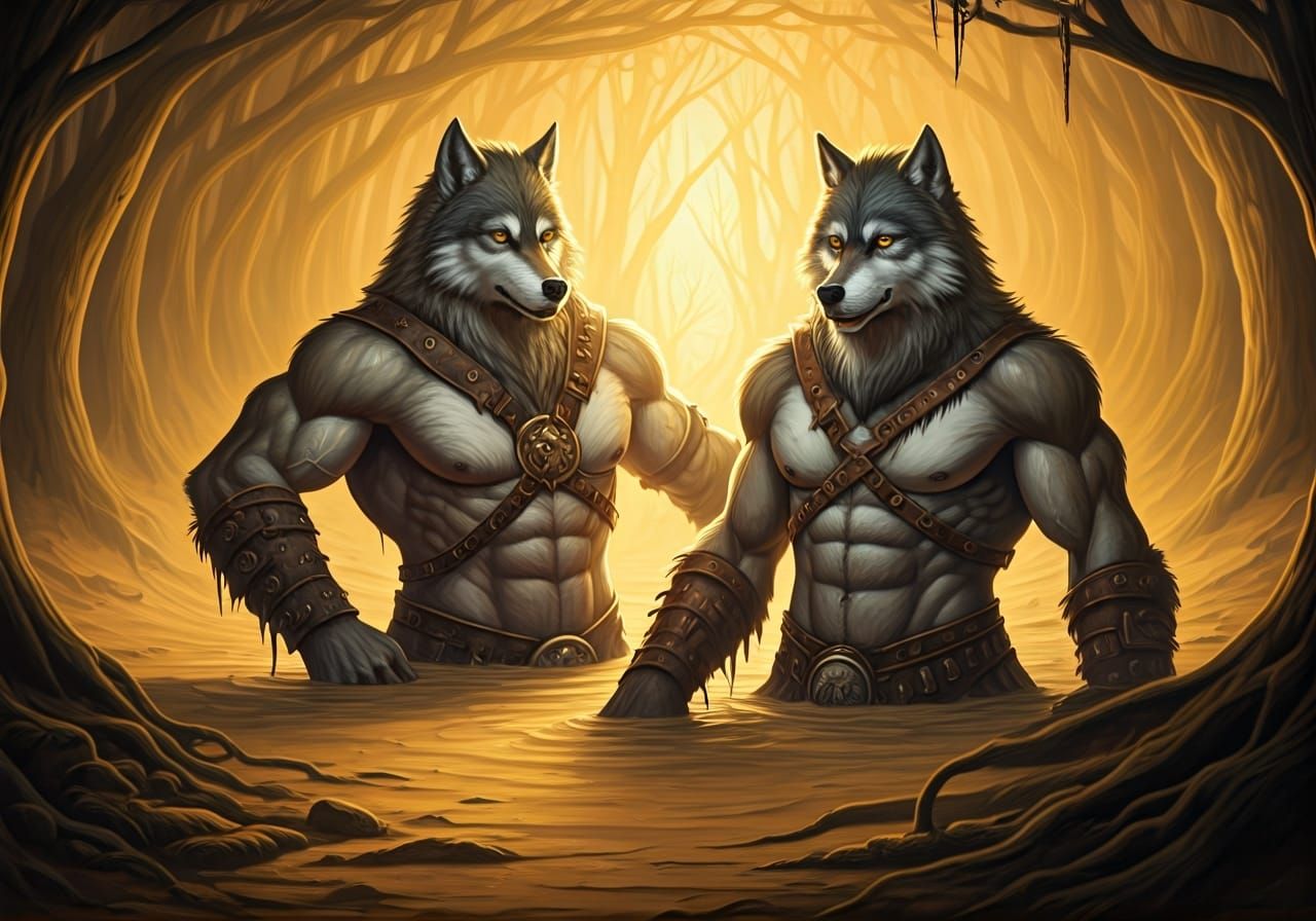 Wolfmen Trapped in Quicksand: A Fantasy Illustration