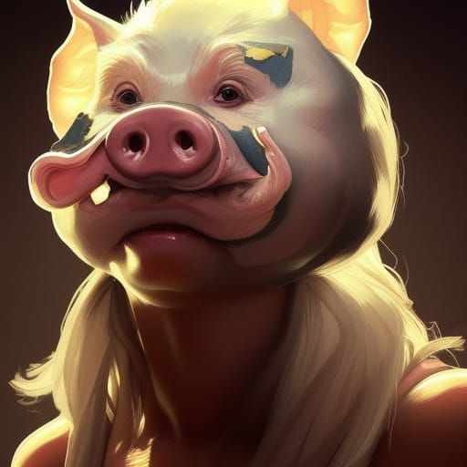 Detailed Anthro Pig Woman Portrait in Hyperreal Style