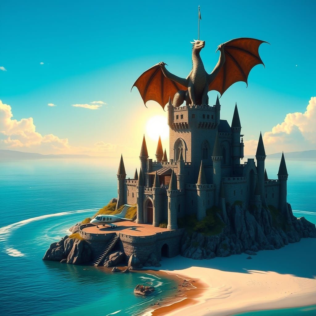 Ethereal Scottish Castle with Majestic Dragon and Private Je...