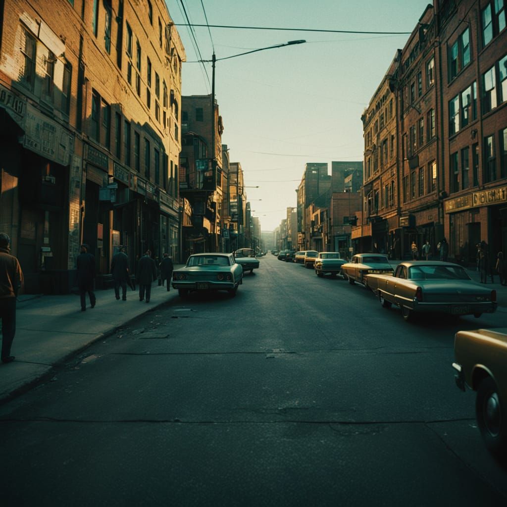 20th Century City Street in Golden Hour Light