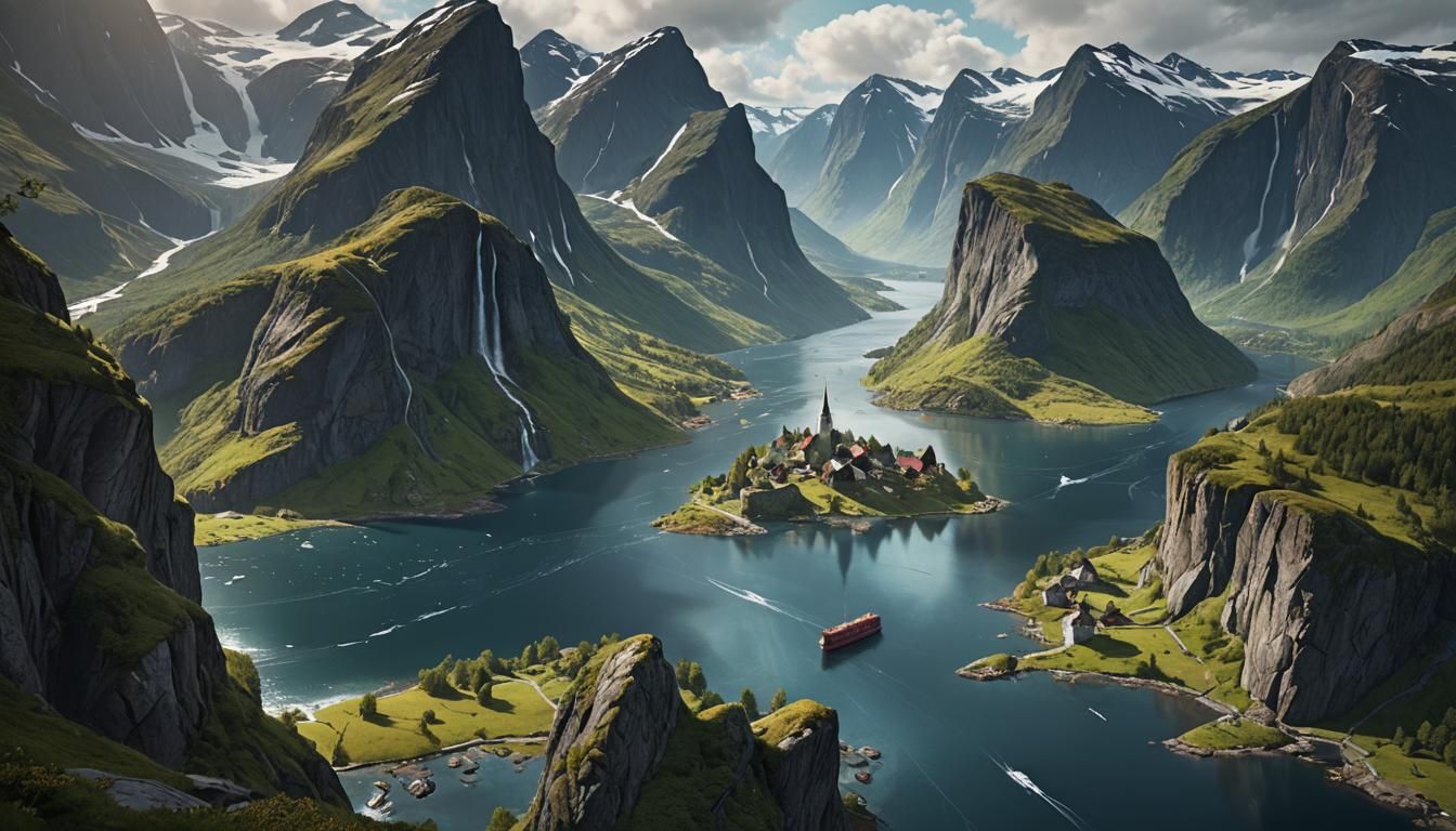 Detailed Norway Fjord Matte Painting