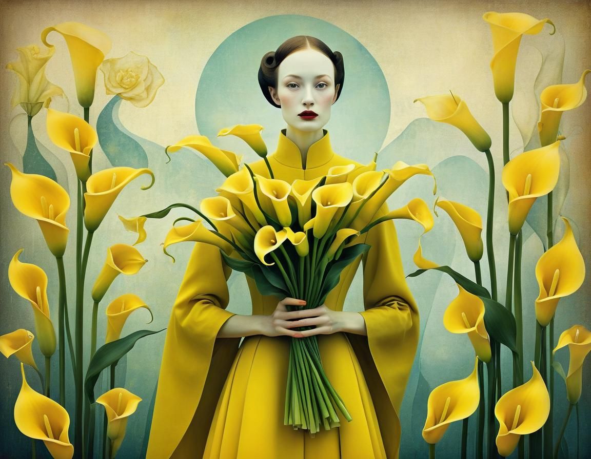 Woman in Yellow with Calla Lilies Portrait