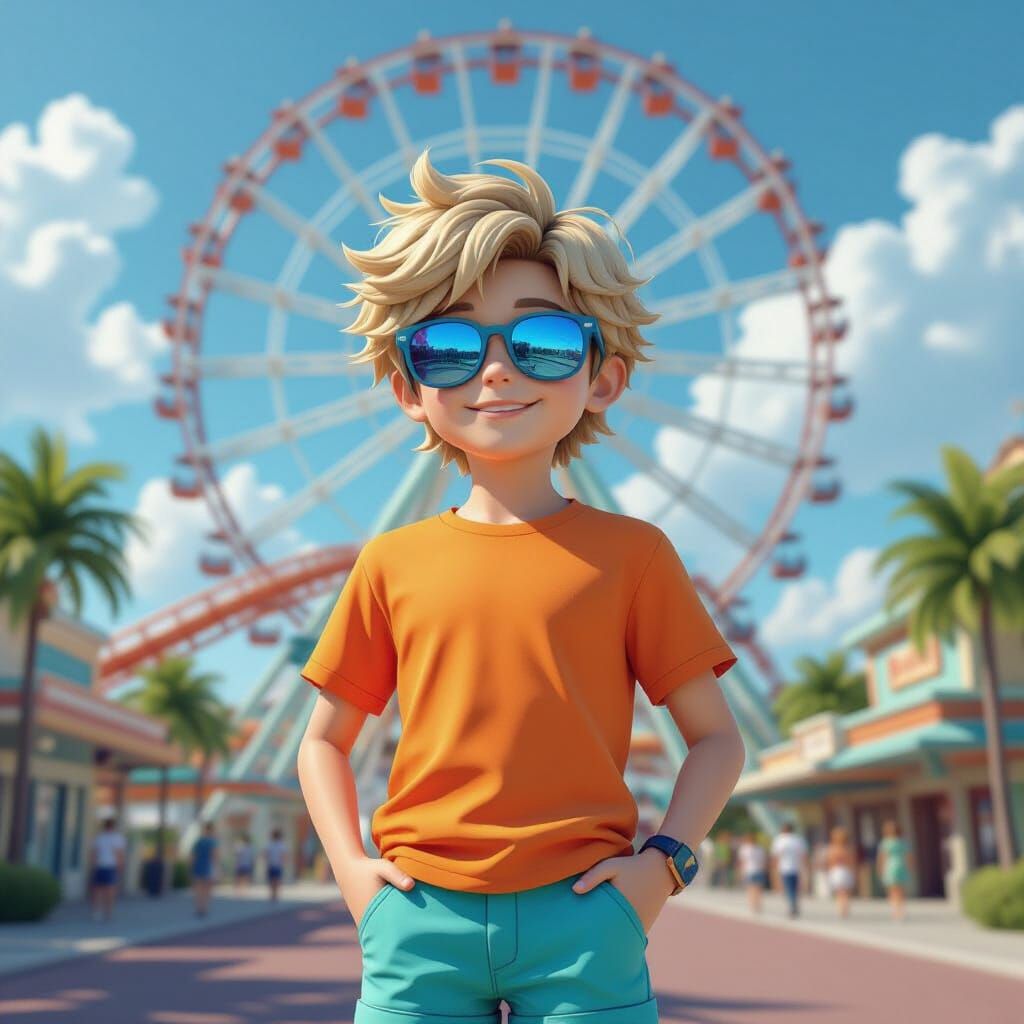 Blond Teen Boy in Florida Amusement Park
