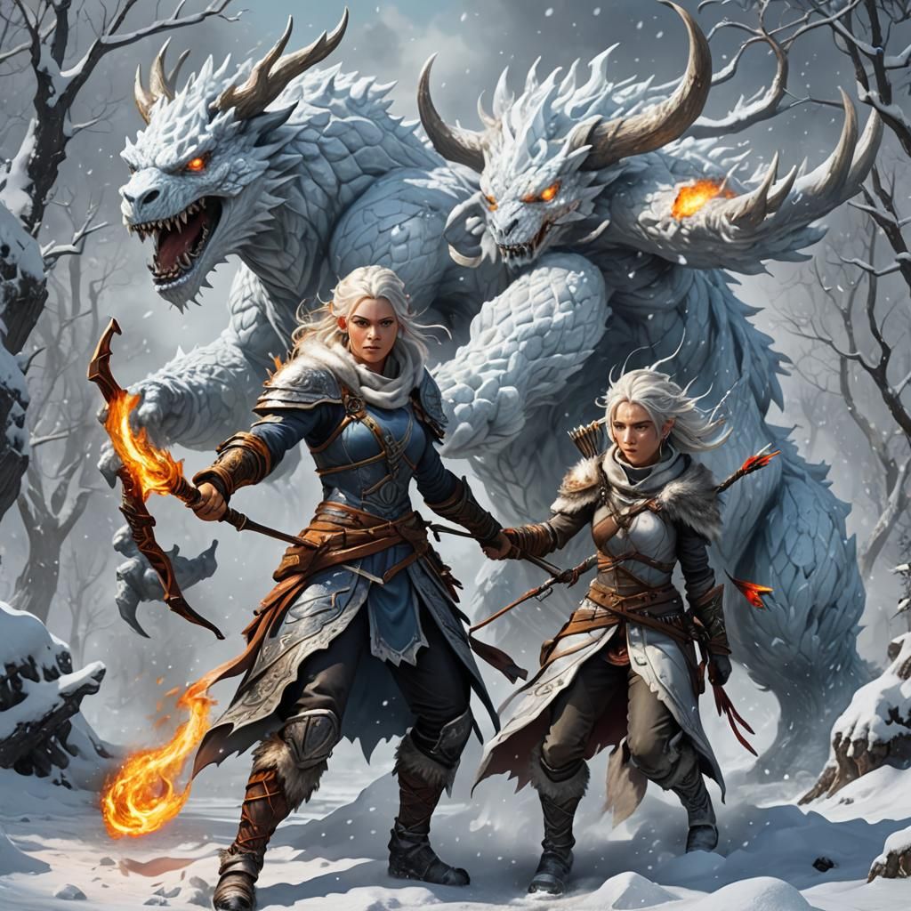 Fantasy Fire Archer vs Snow Monster