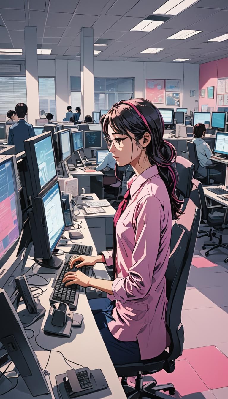 Anime Office Worker in Manga Pop Art Style