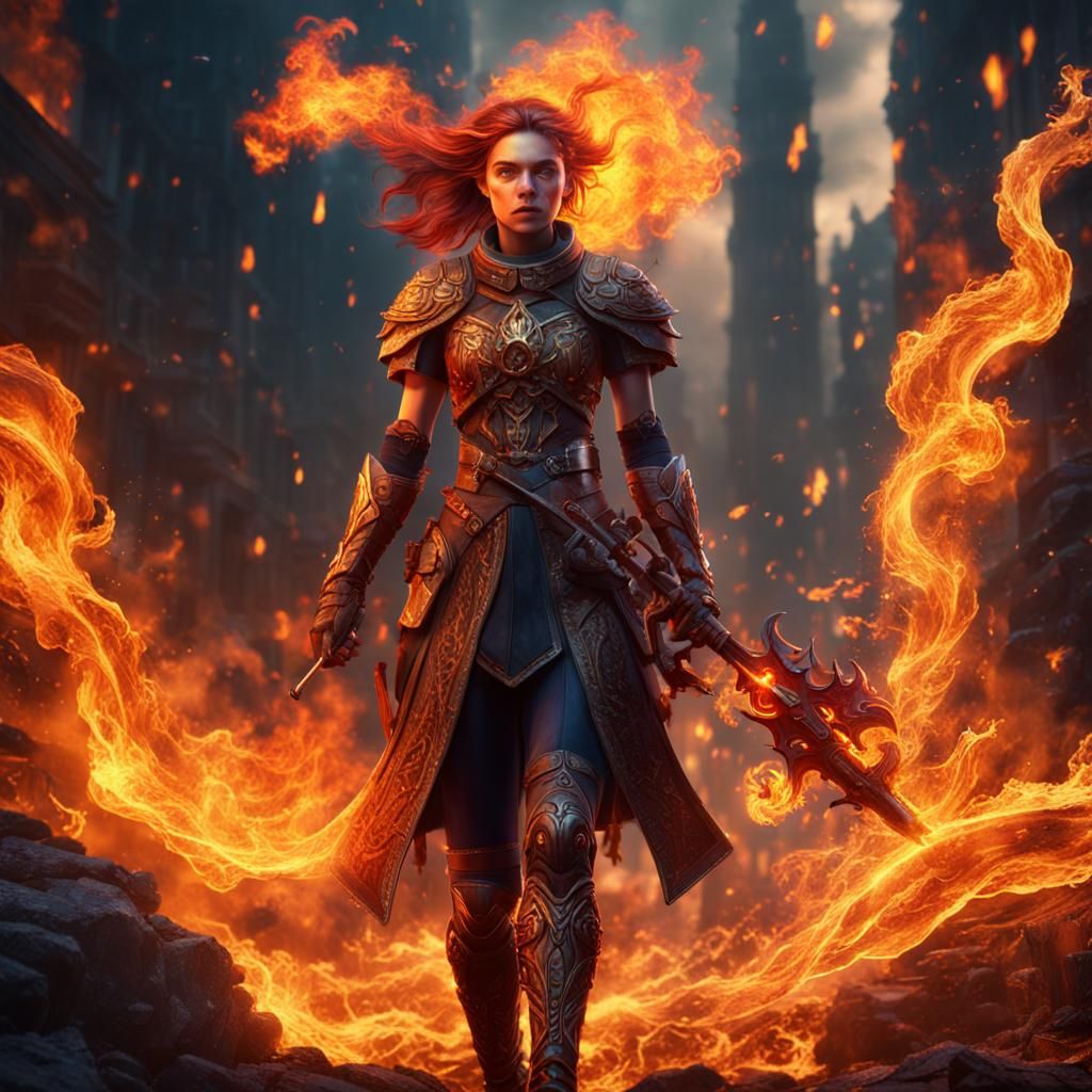 Fiery Girl: Detailed Fantasy Concept Art