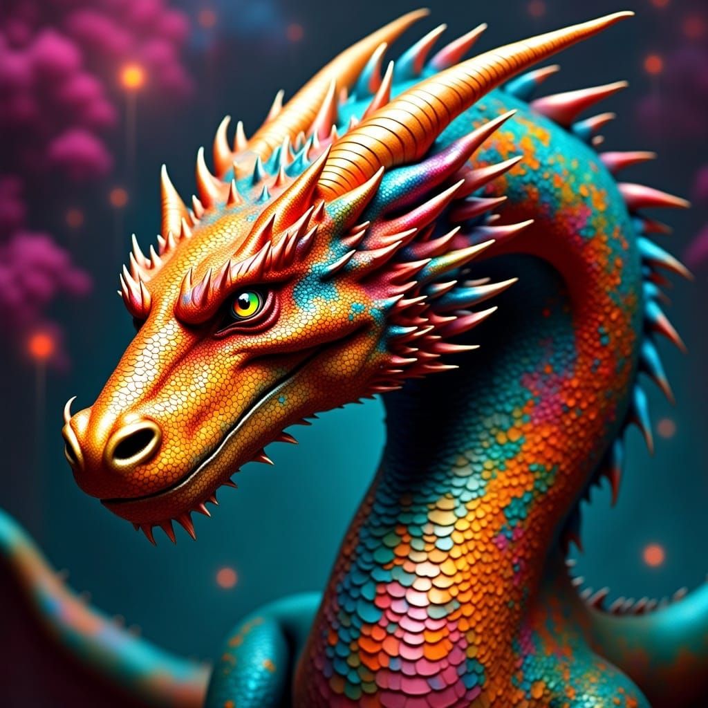 Dragon with Tribal Tattoos in Atmospheric Digital Art