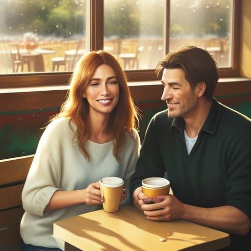 Cafe Scene: Watercolour Painting of Coffee Meeting