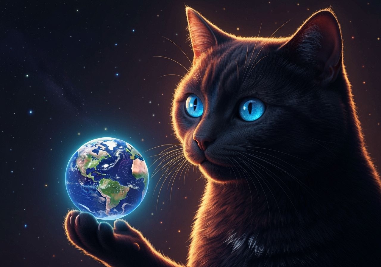 Cosmic Cat Gazing at Miniature Earth