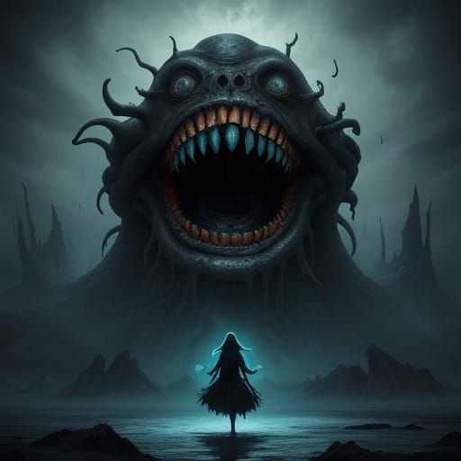 Surreal Girl in Monster's Mouth