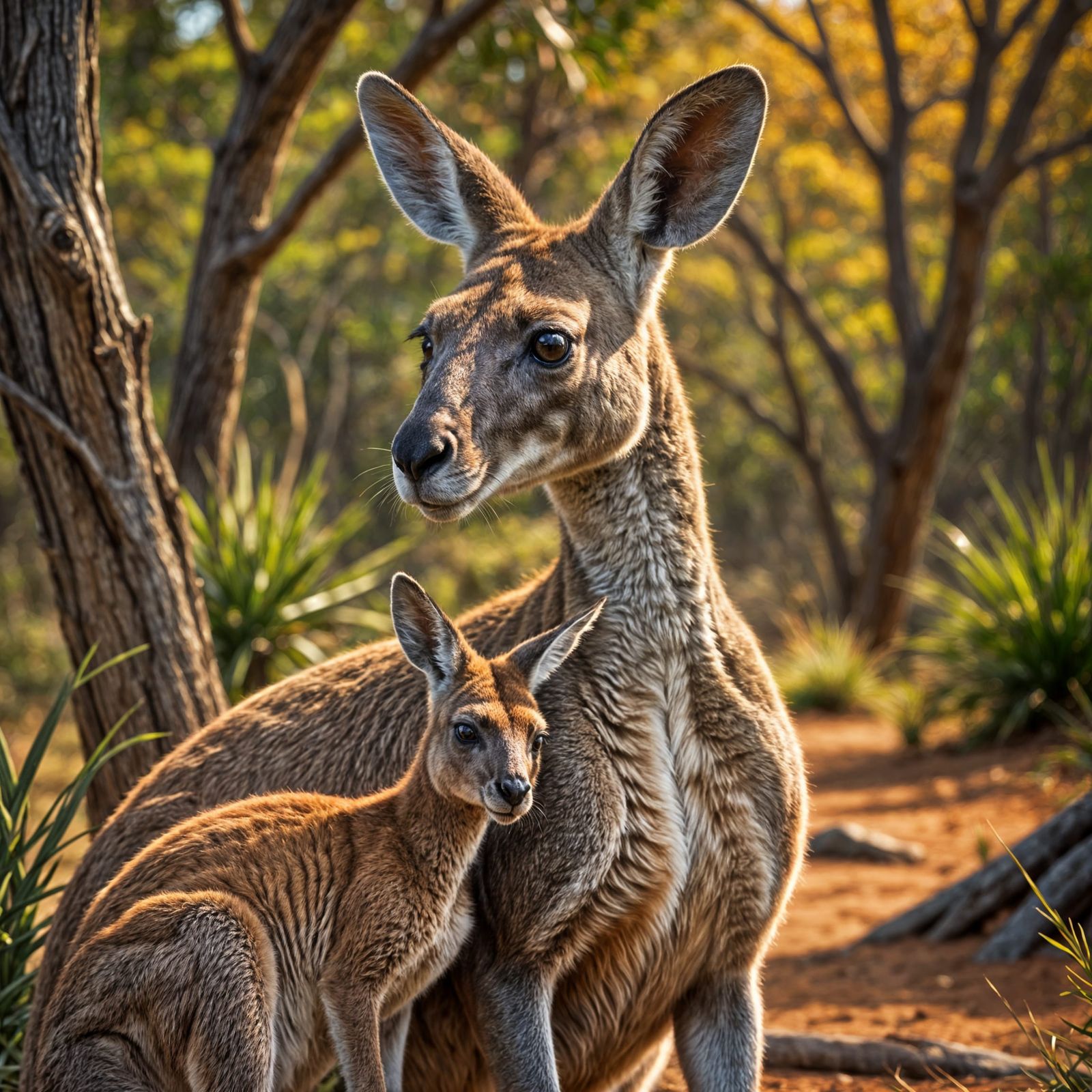 Vibrant Kangaroo Mother with Joey in Mid Shot