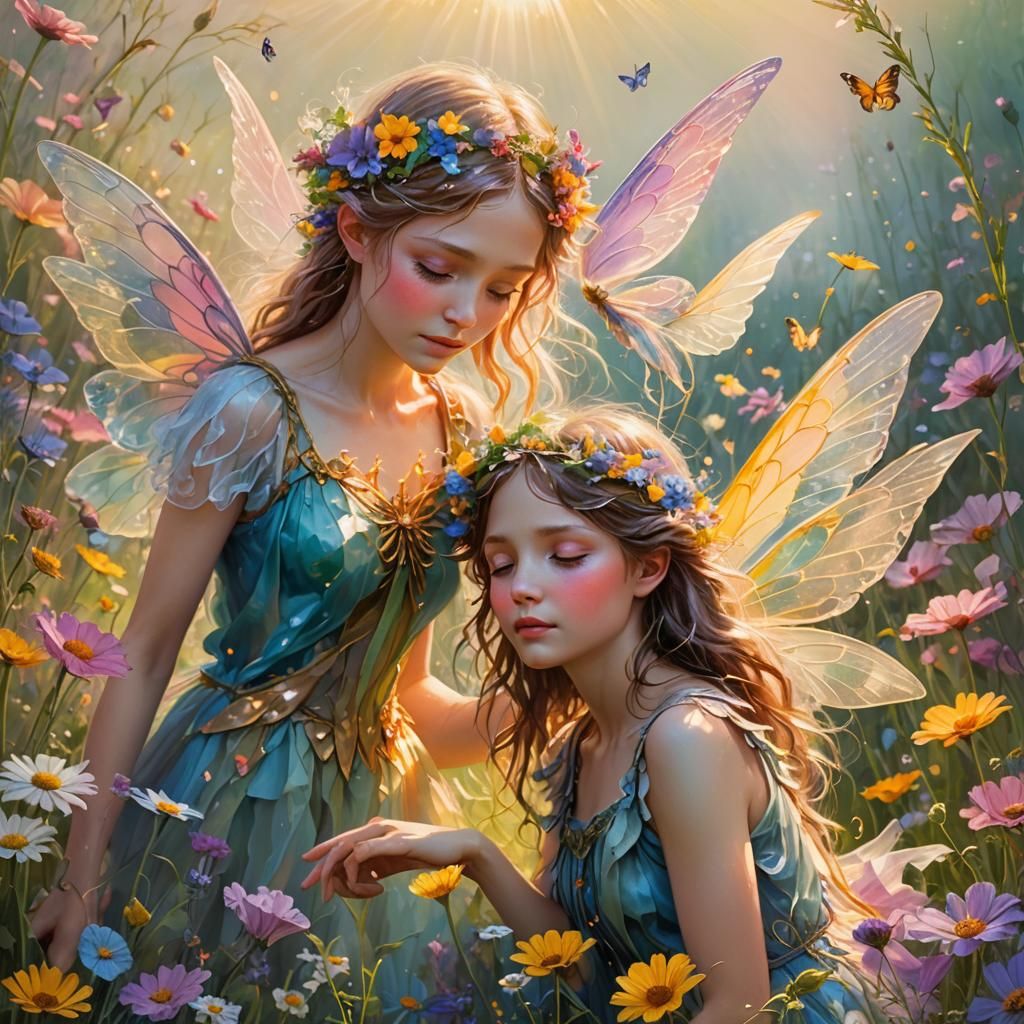 Fairies in Meadow: Ethereal Fantasy Portrait