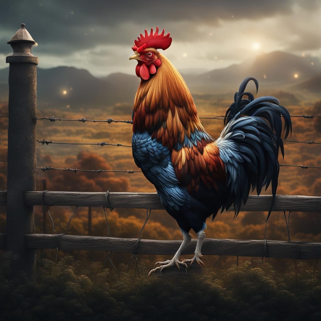 Rooster on Fence: Epic Digital Matte Painting
