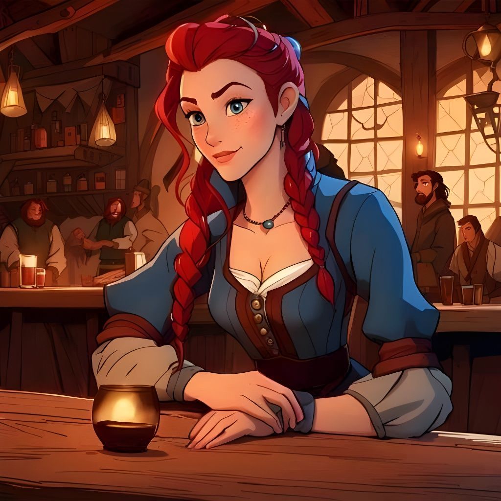 Anime Portrait in Medieval Tavern with Dynamic Lighting