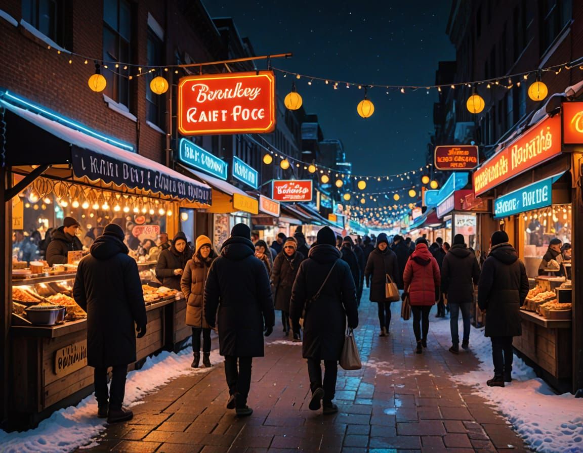Winter Night Market in Vibrant Neon