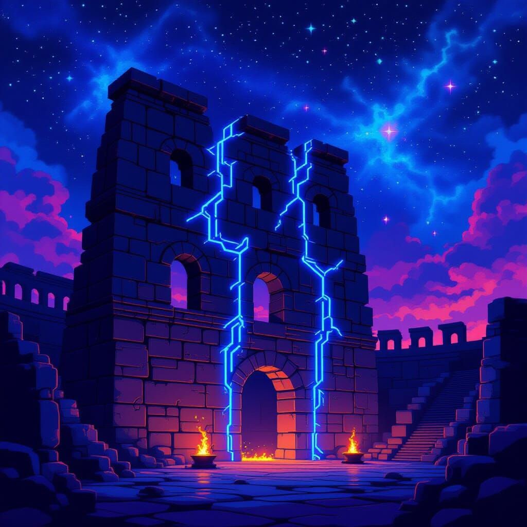 16-Bit Pixel Art: Cosmic Gladiator Colosseum Fragment