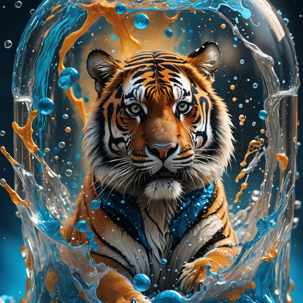 Bengal Tiger Graduation in Blue Gatorade: Digital Art