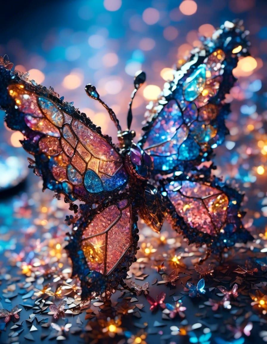 Glass Butterfly with Glittering, Cracked Texture