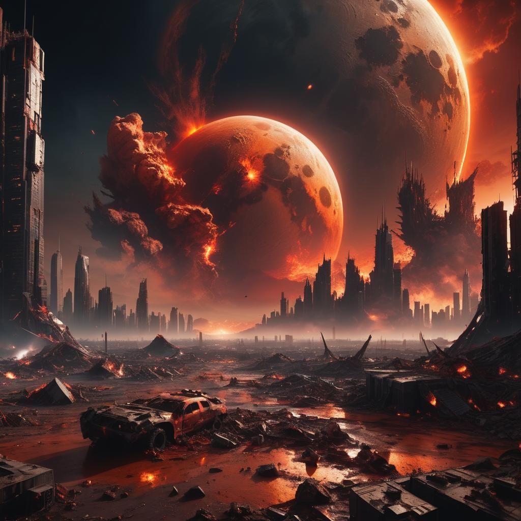 Apocalyptic Moon Impact in a Sci-Fi Film Still