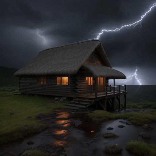Cabin on Mountain Top During Thunderstorm