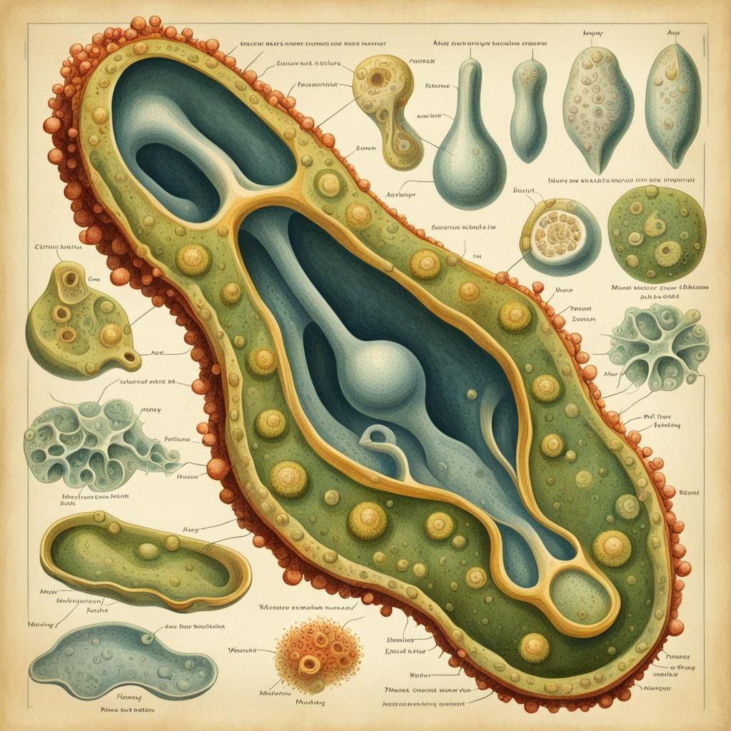 Detailed Amoeba Illustration in Vintage Style