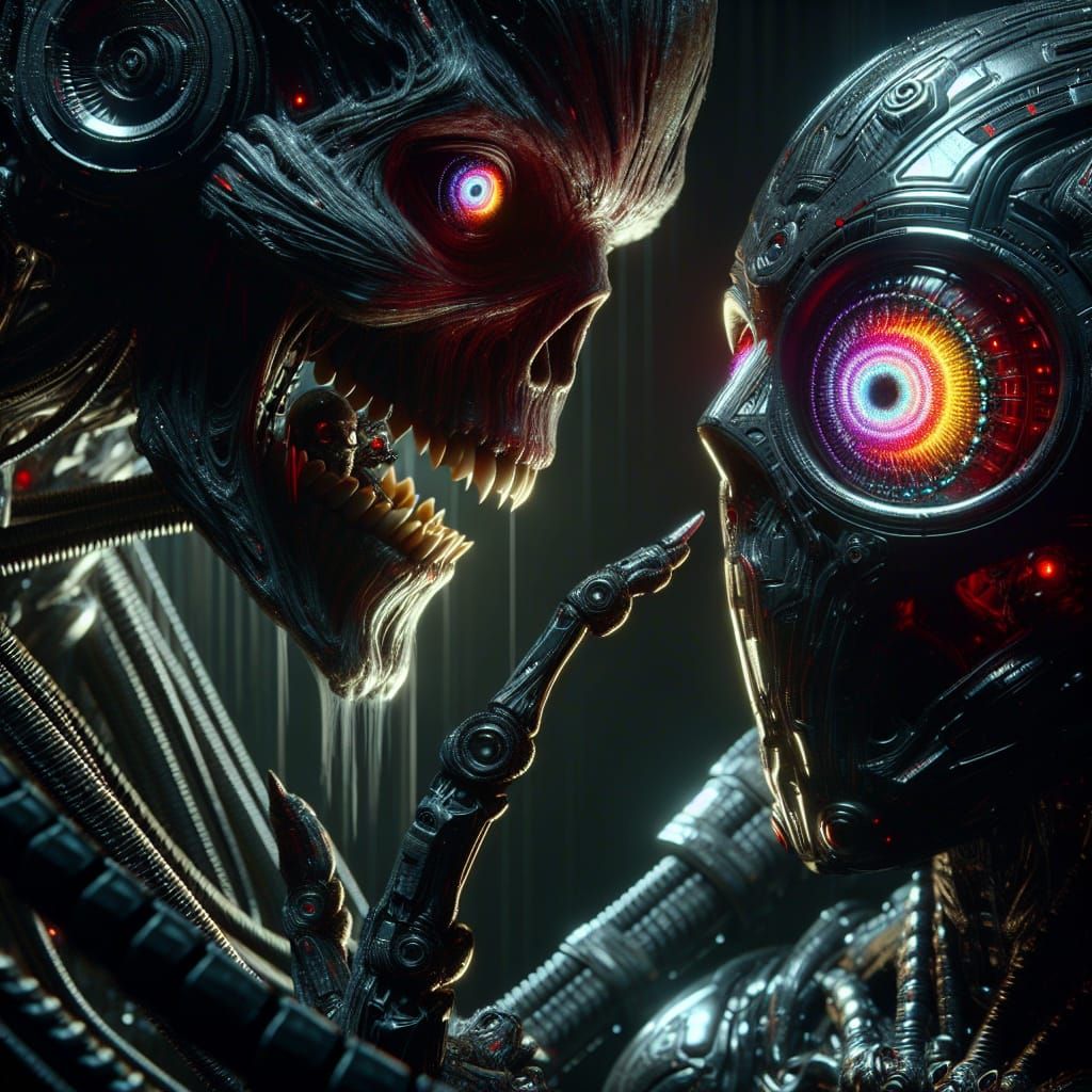 Creepy scary dark alien shapeshifter whispering in the ear o...