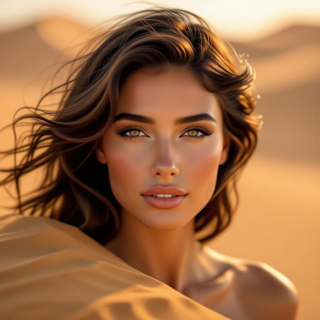 Sand Sculpture Woman Portrait with Flowing Hair