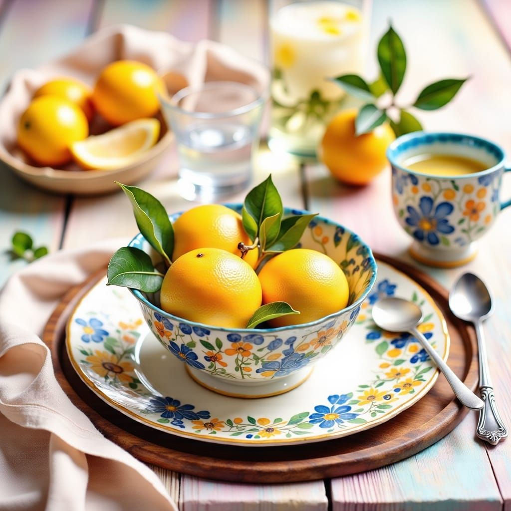 Ceramic Bowl with Lemons Still Life