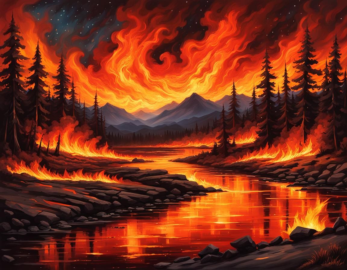 Fiery Inferno Engulfs the Night Sky