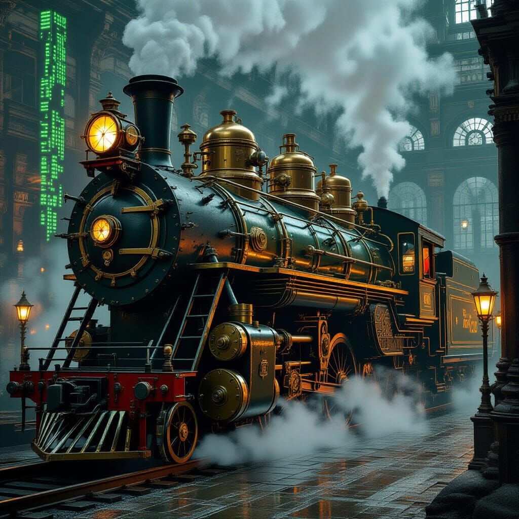 Steampunk Matrix: Ornate Steam Engine in Victorian Universe
