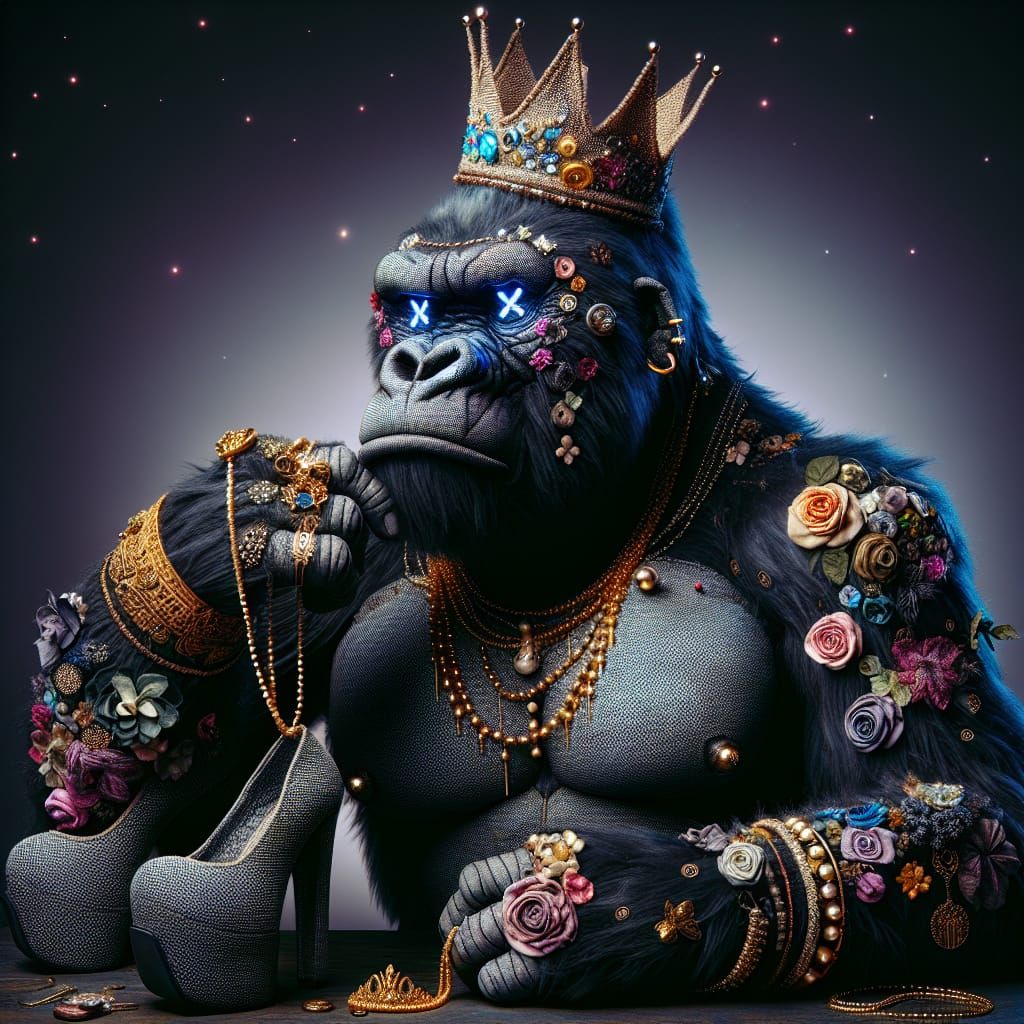 wise old silverback gorilla large silver crown