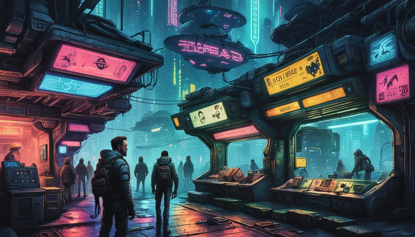 Cyberpunk Alien World with Giraffe and Worm