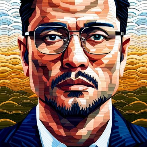 Gangnam Style Landscape in Glass Mosaic and Quilted Paper